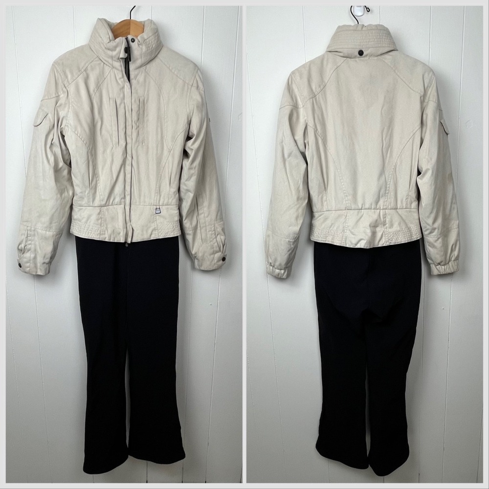 Vintage Nils Womens Entrant Stretch Ski Suit Jacket Pants Set Cream Black Small